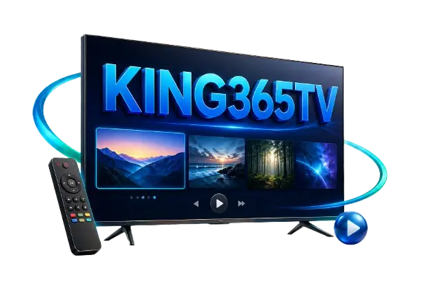Interface KING365TV affichée sur une télévision connectée